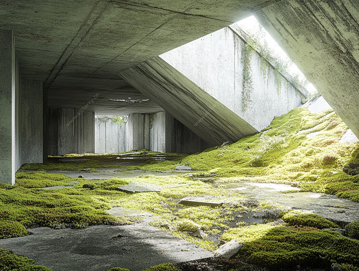 废弃混凝土空间的苔藓景观