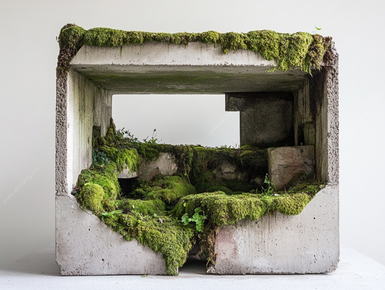 长满青苔的废弃混凝土块