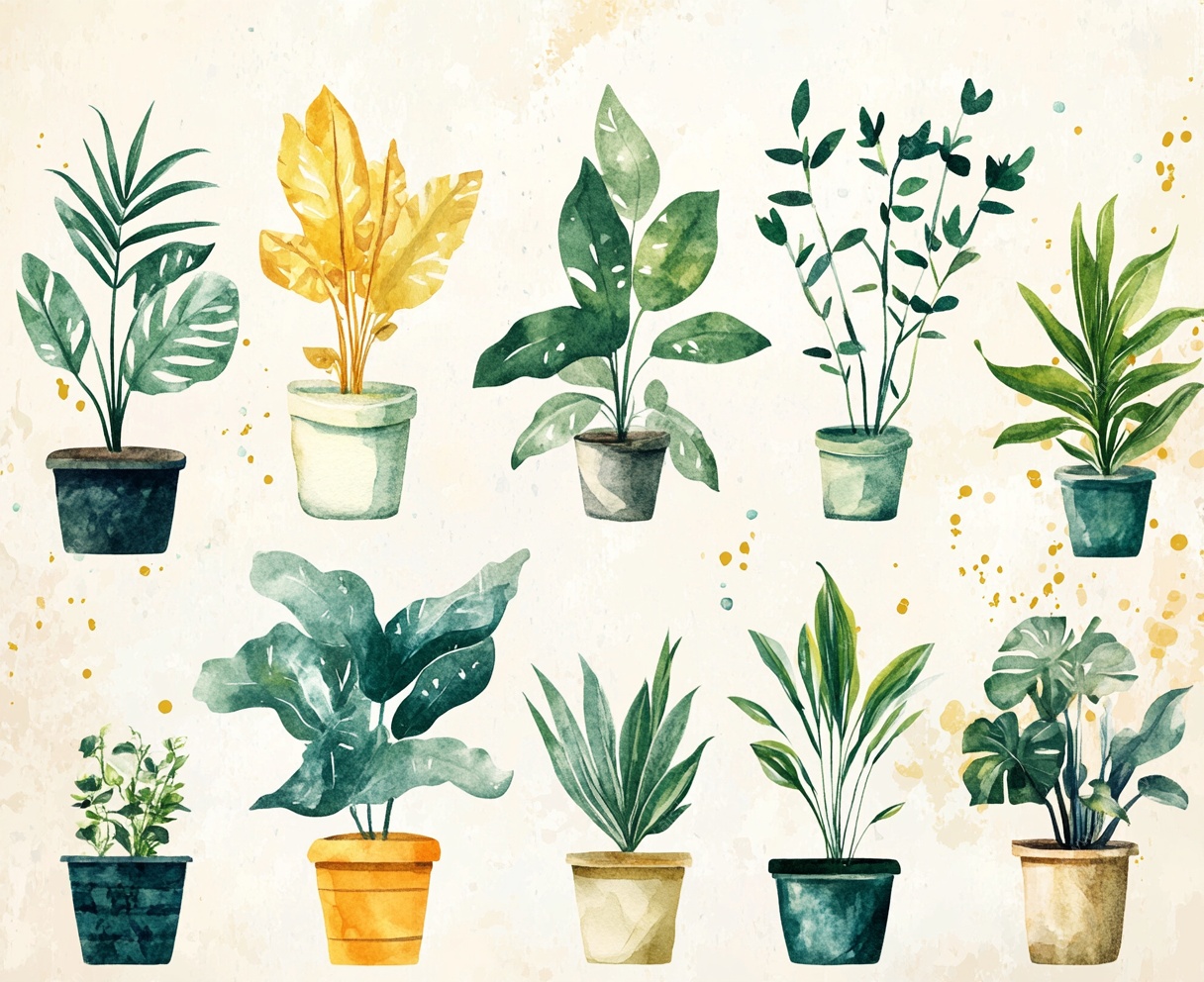 手绘盆栽植物插画集合