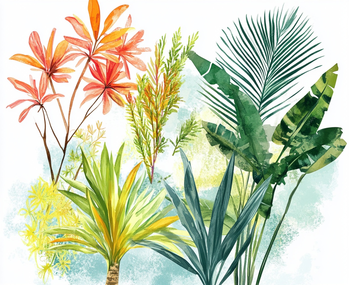 水彩绘热带植物花卉图