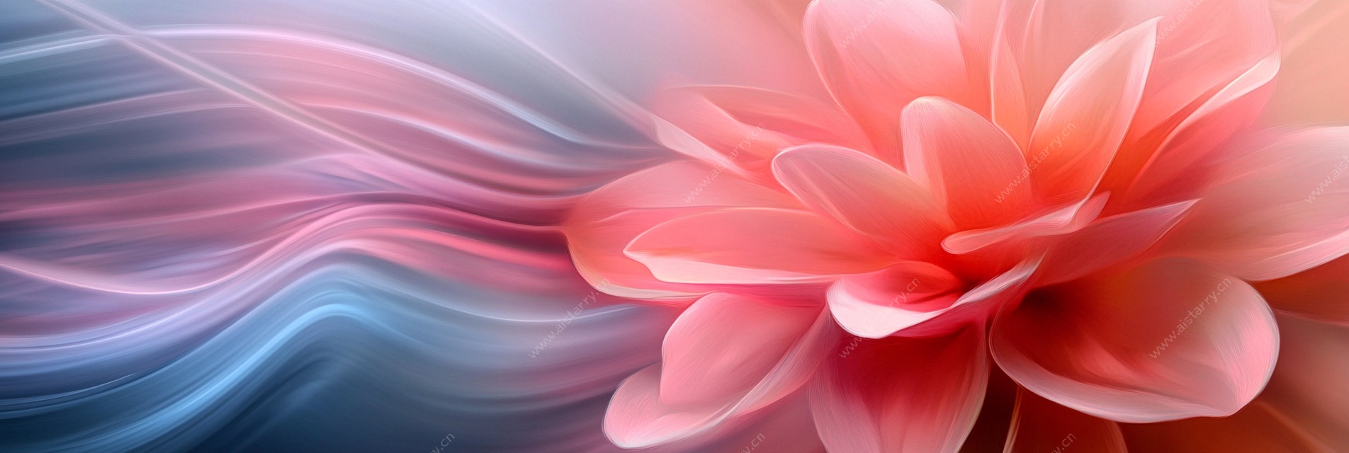 梦幻粉花与流动色彩背景