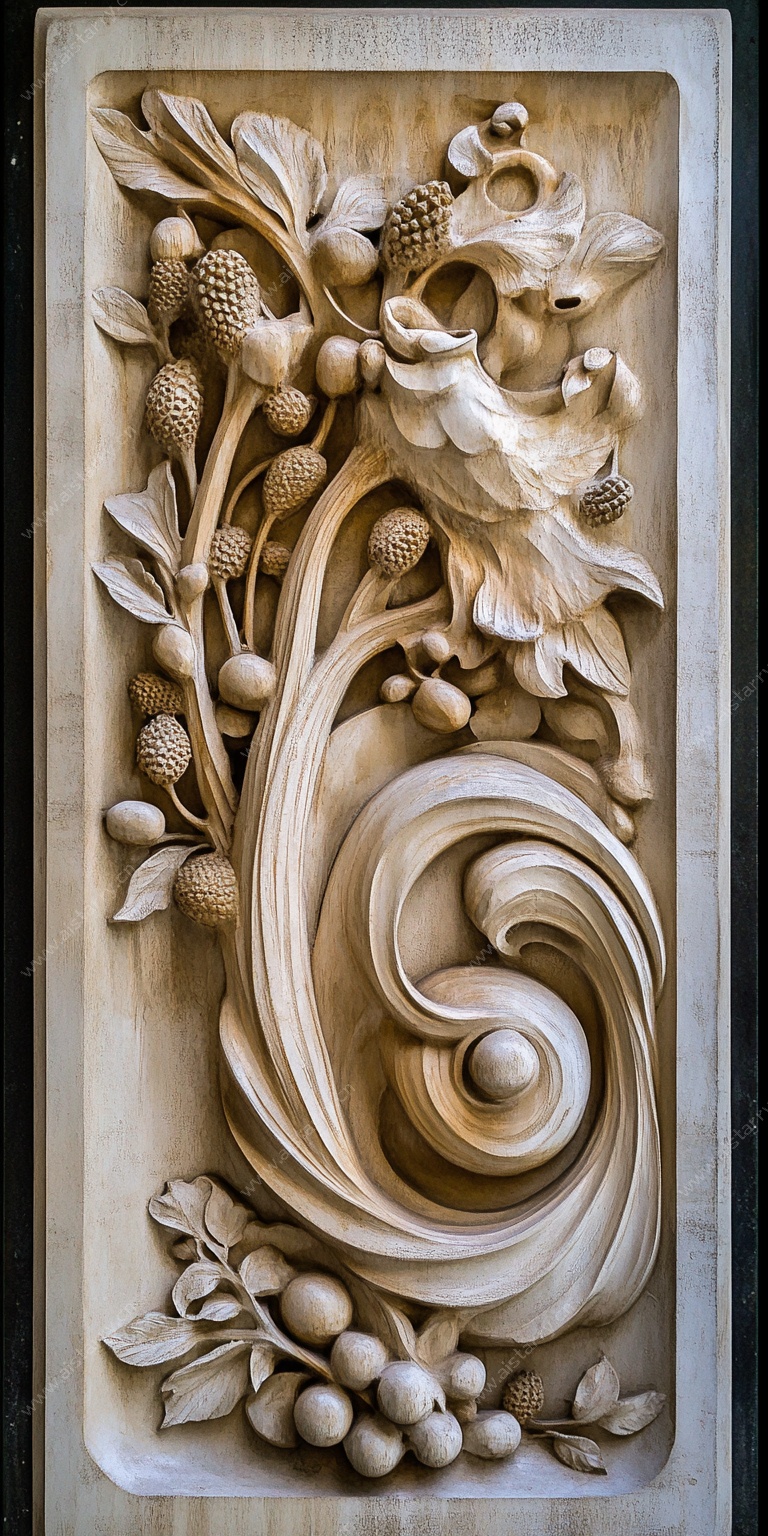 木雕花卉植物装饰浮雕