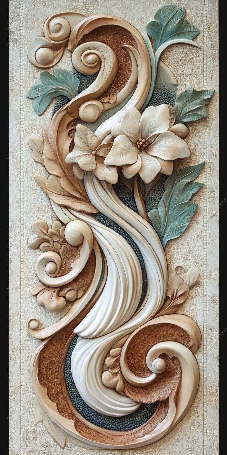 立体花卉木雕装饰图案