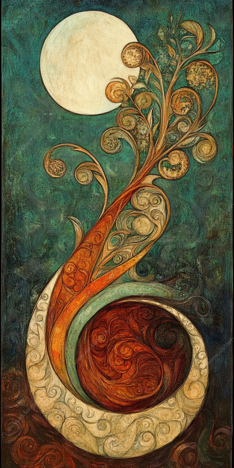 月夜下的奇幻植物图腾