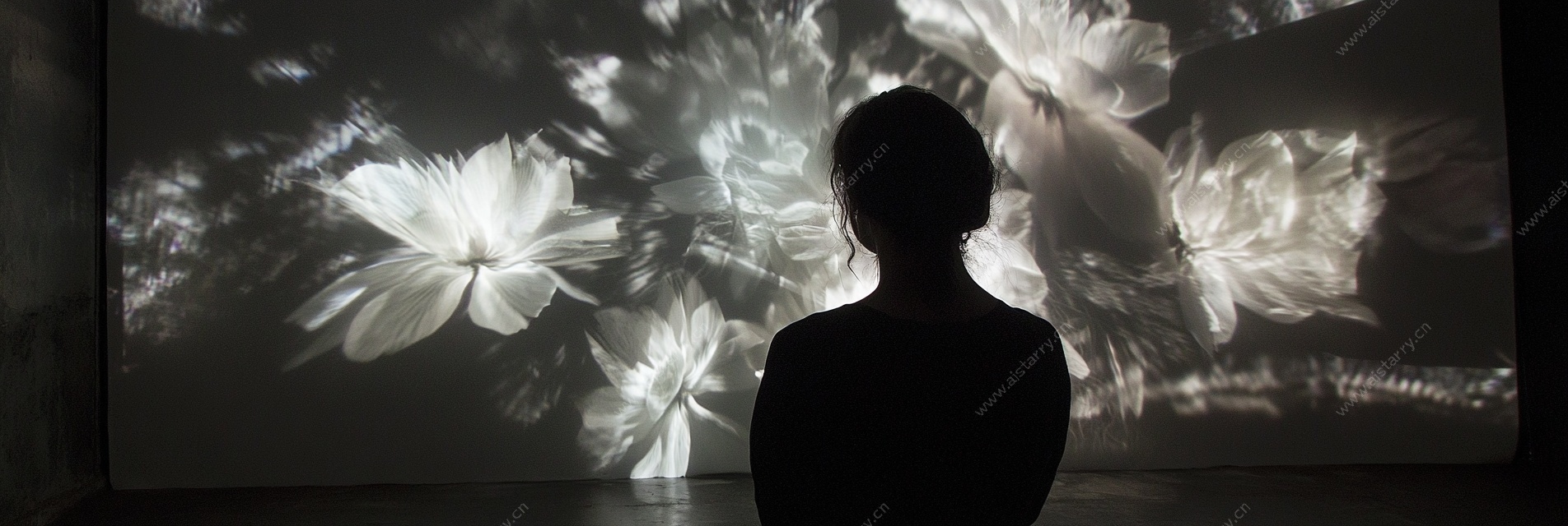 人影赏投影花卉画面