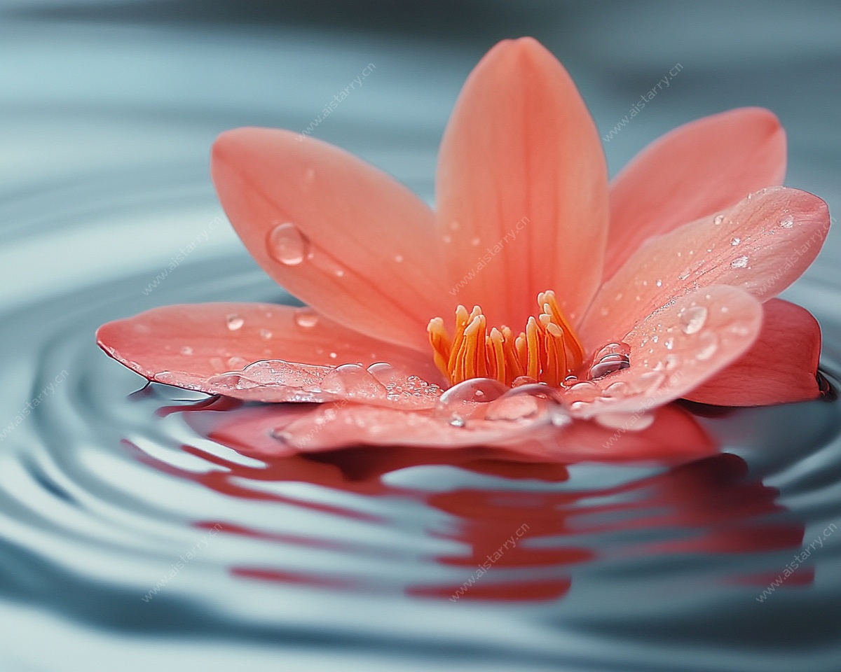 水中粉莲带露映涟漪