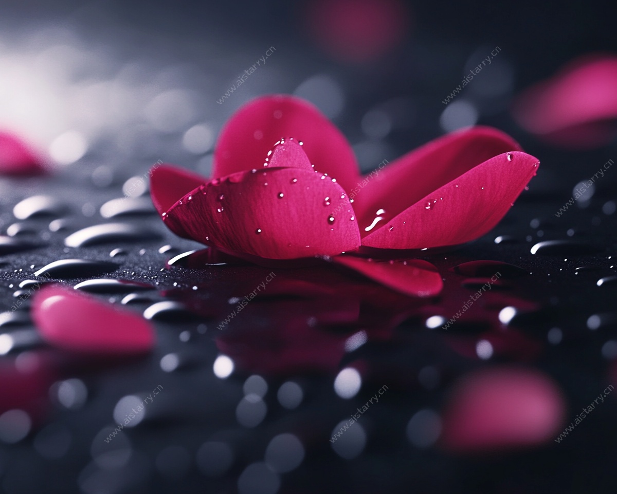 带水珠的玫瑰花瓣特写