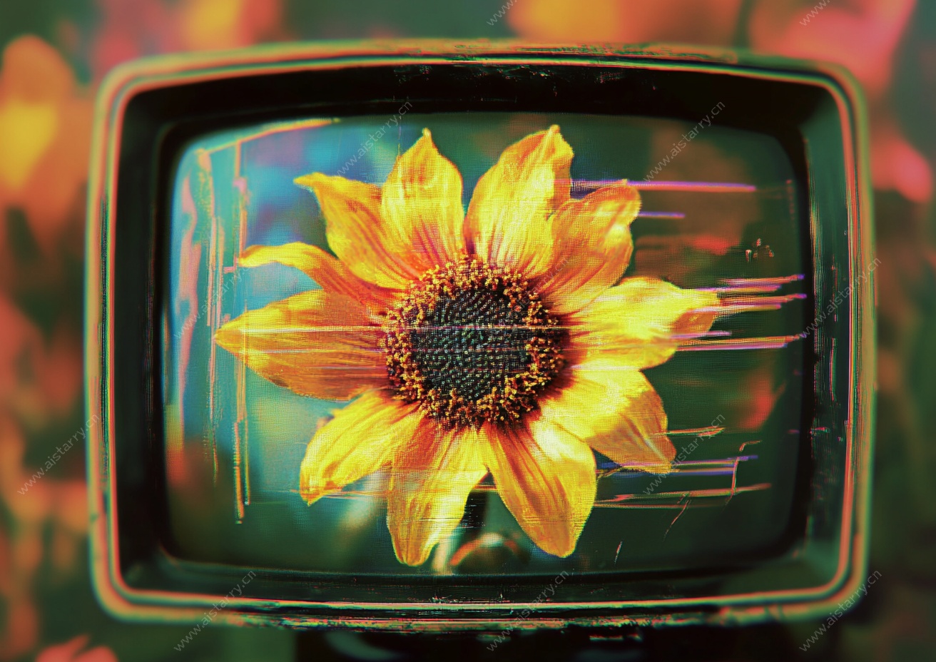 电视中绽放的向日葵