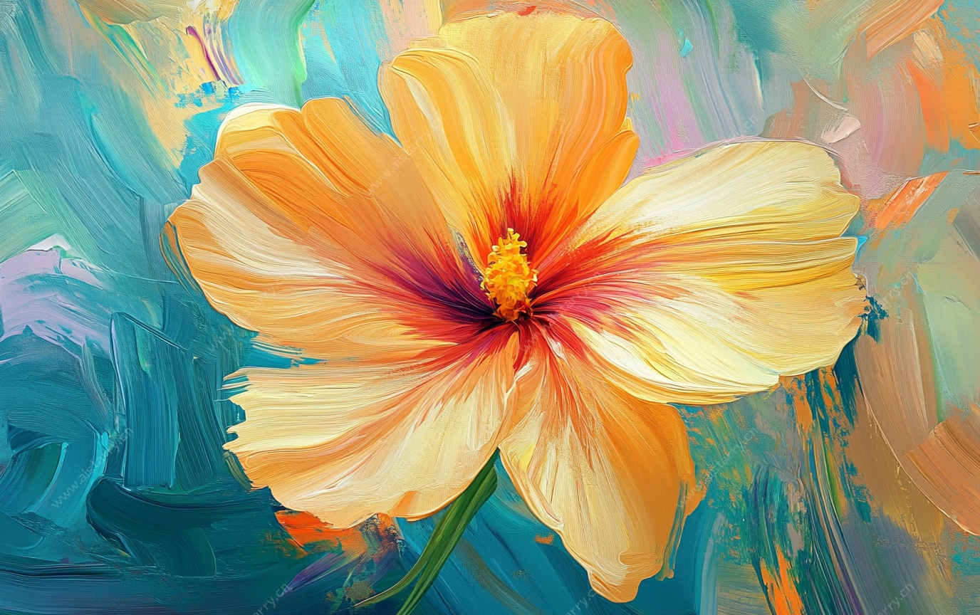 油画风黄色木槿花特写