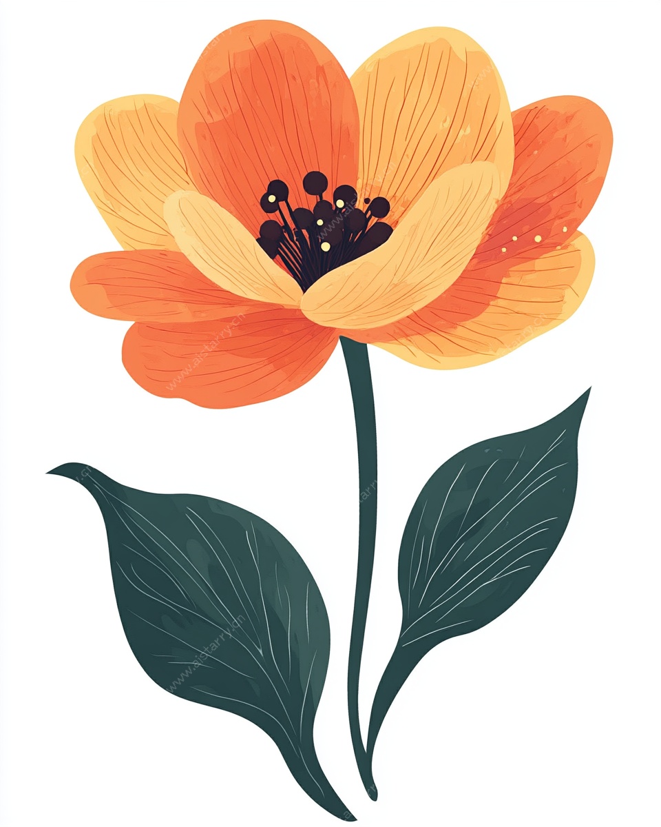 橙色花卉插画