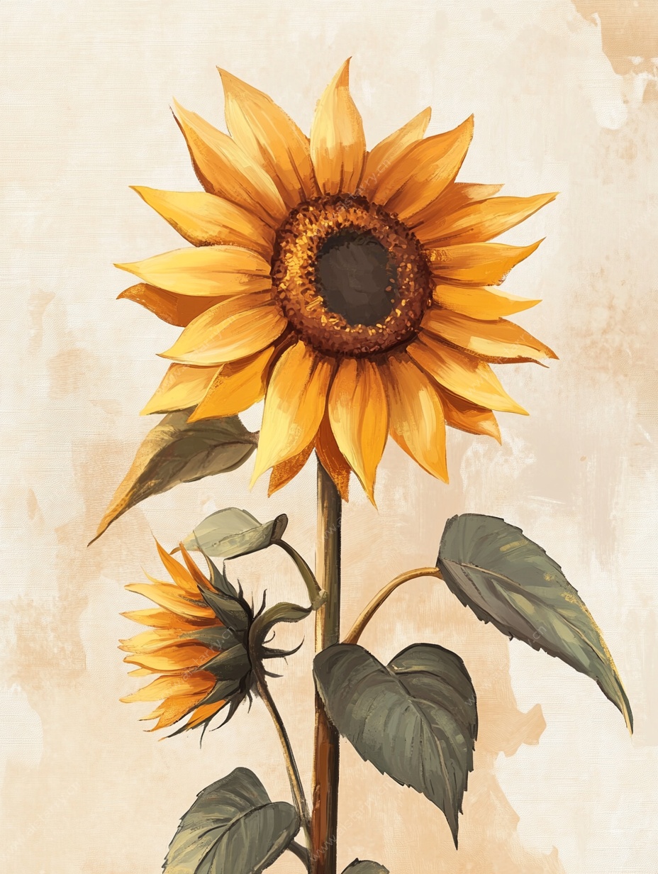 复古风向日葵插画