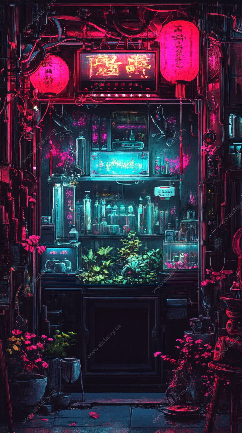 赛博朋克风中式霓虹店铺