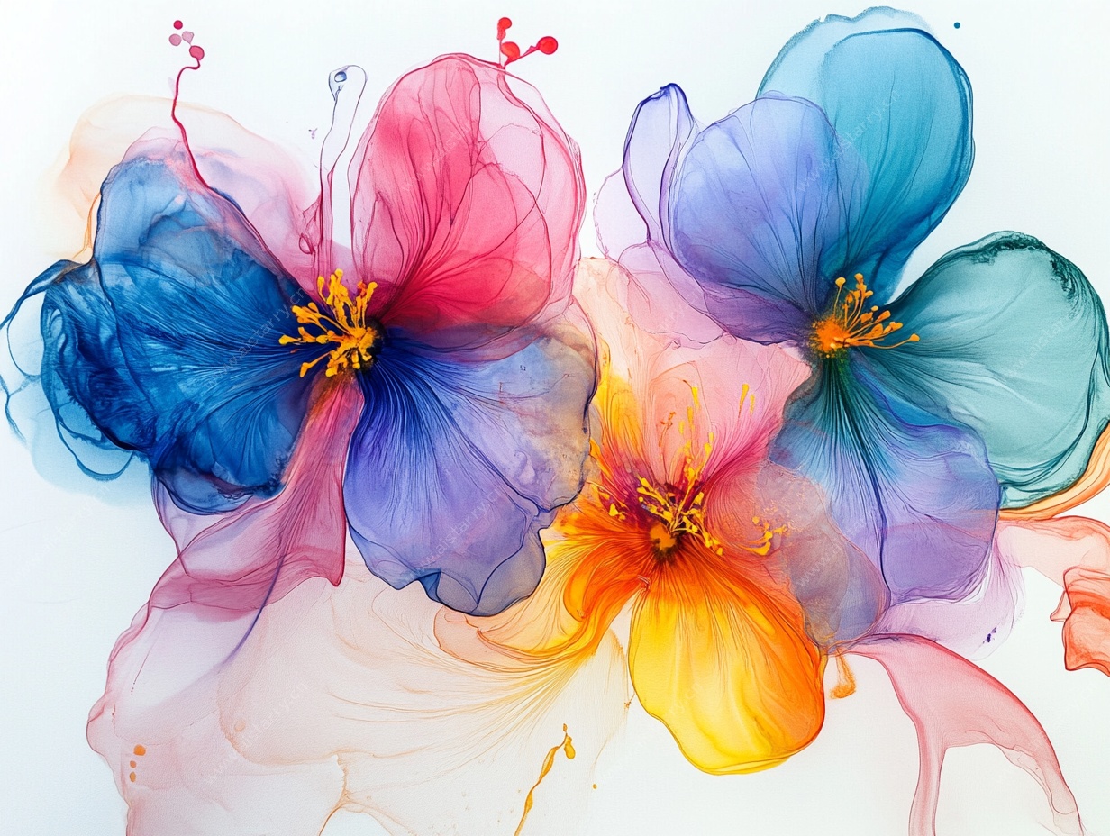 梦幻水彩花朵艺术插画