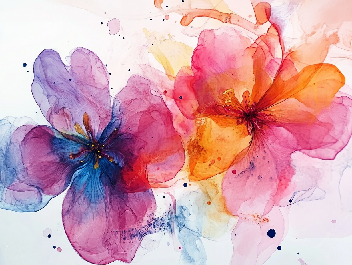 水彩梦幻花卉艺术插画