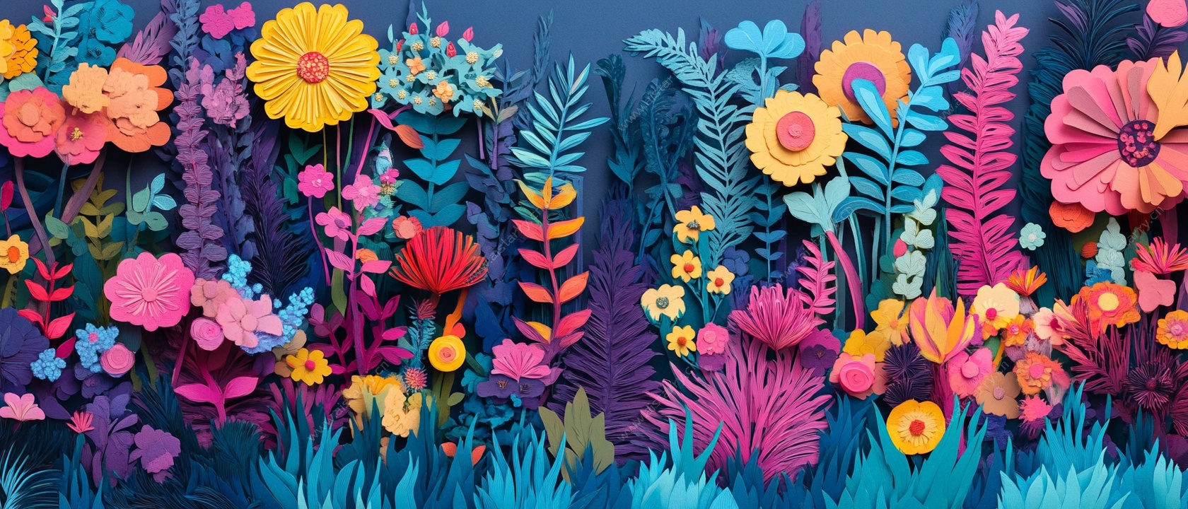 梦幻多彩花卉插画背景