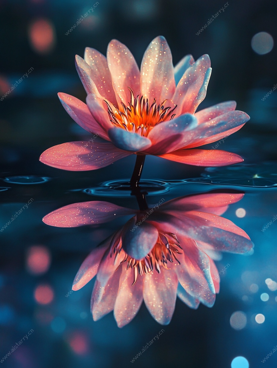 梦幻粉色睡莲水中倒影