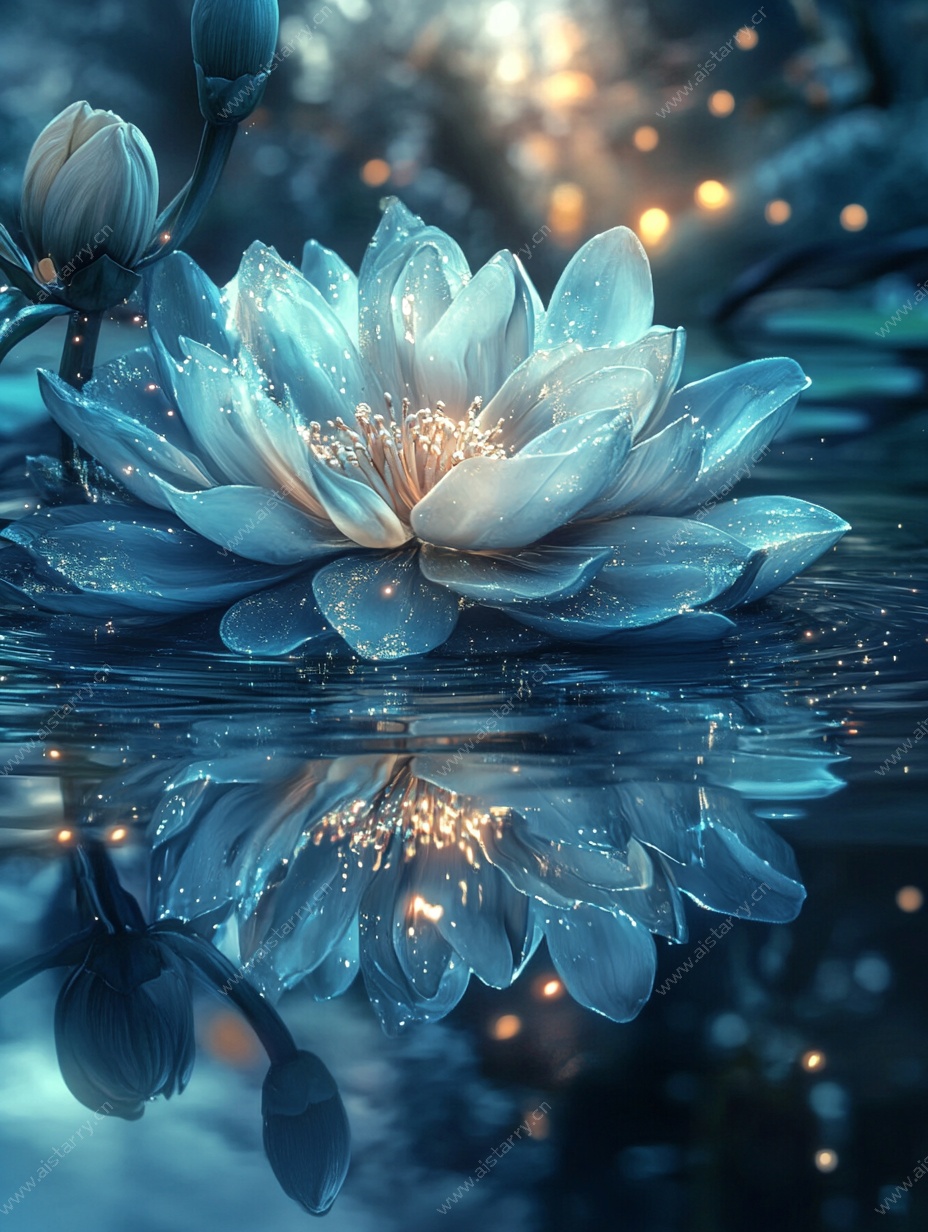 梦幻蓝莲花水面倒影图