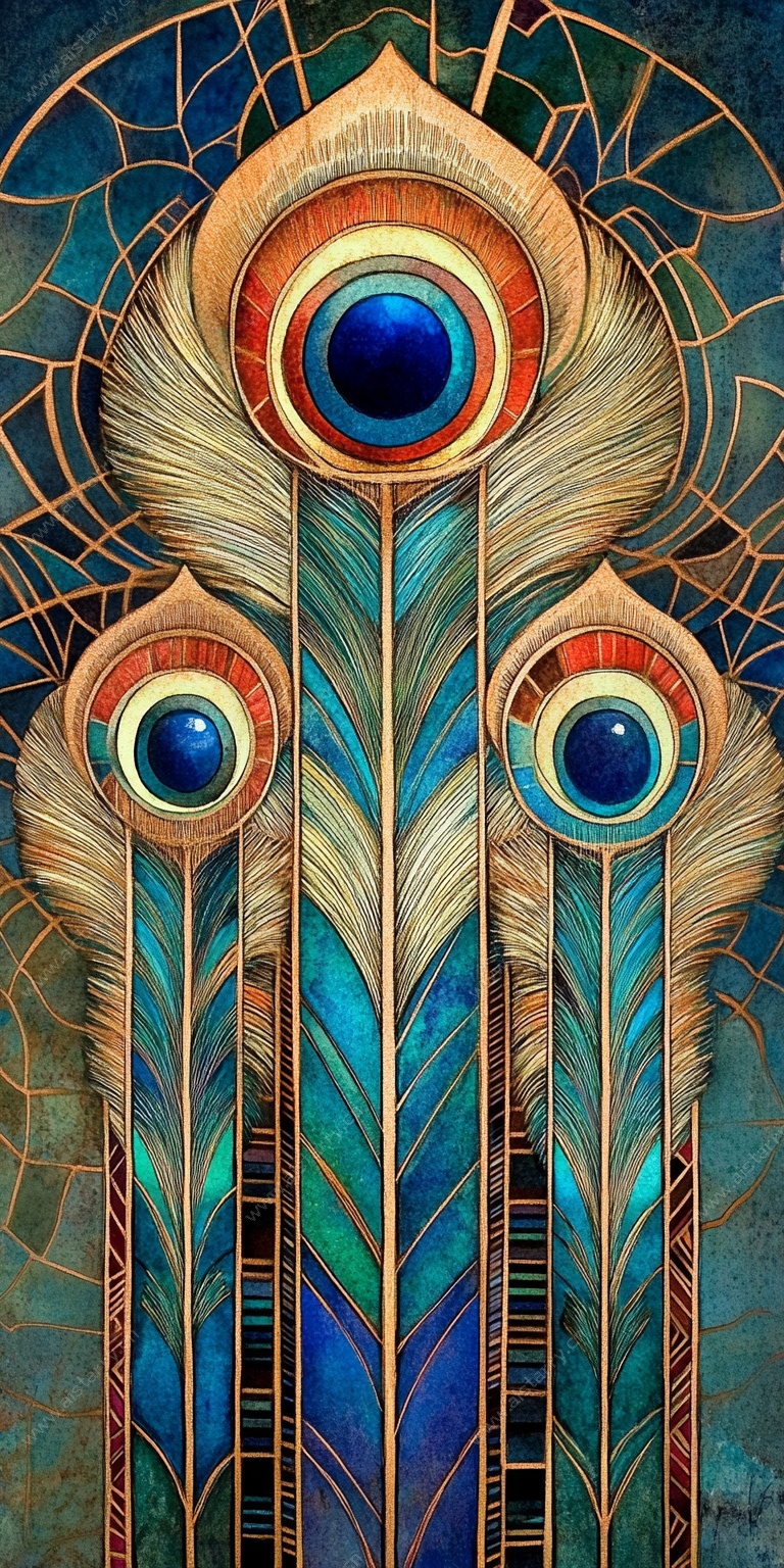 梦幻孔雀羽毛艺术插画