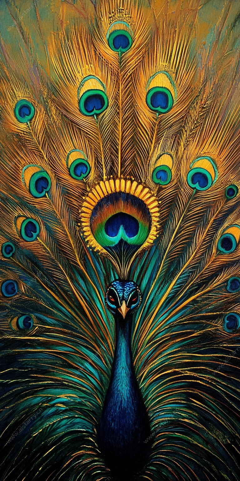 华丽开屏孔雀艺术插画