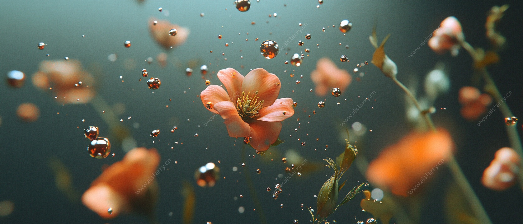 水中绽放的橙色花朵