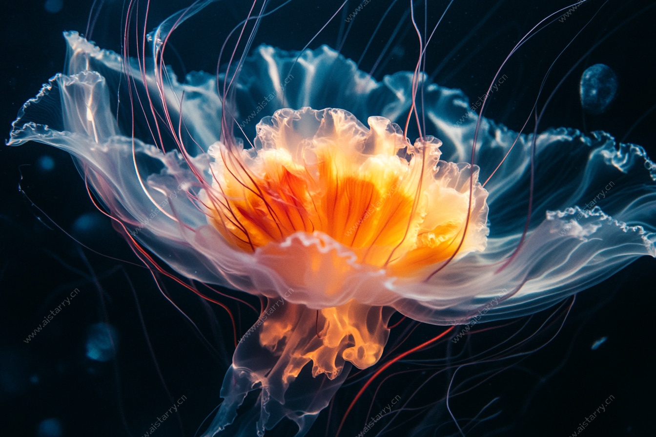 梦幻绚丽水母特写画面