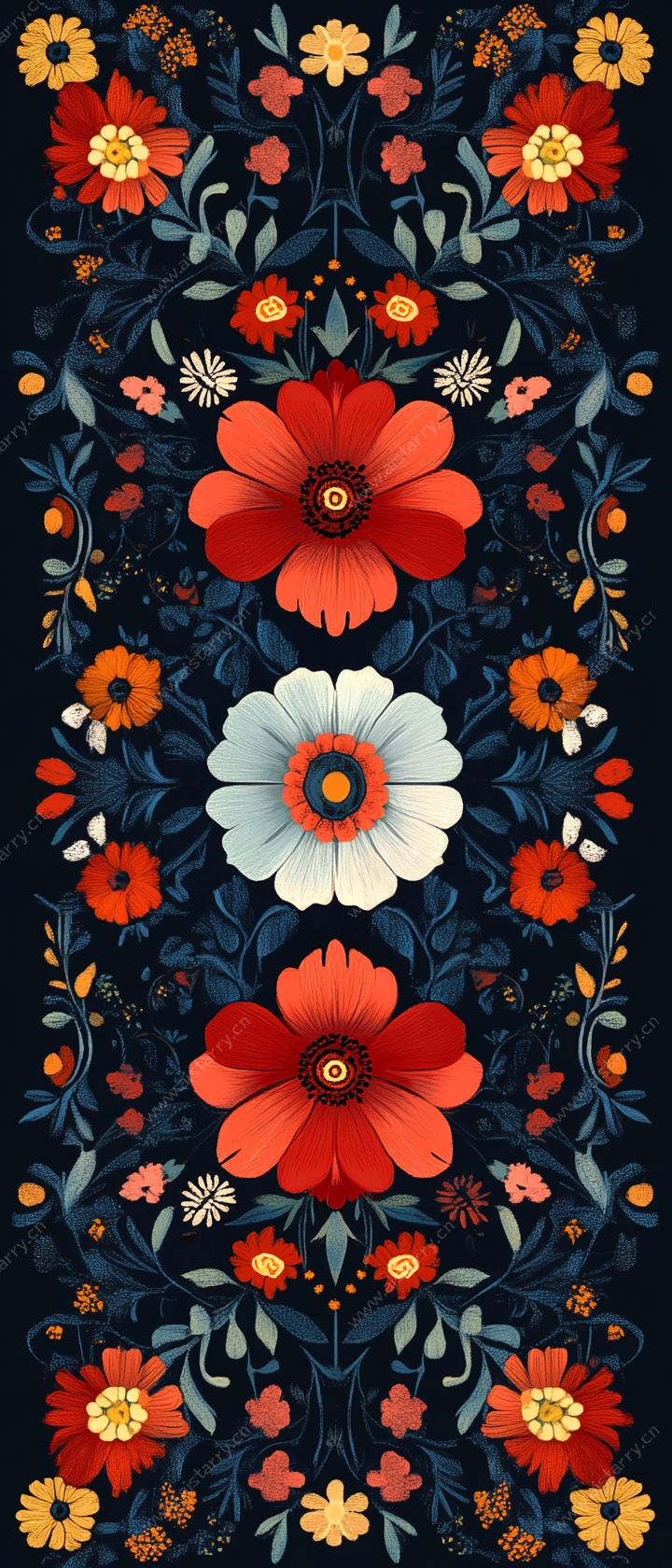 复古花卉图案 深色背景花卉