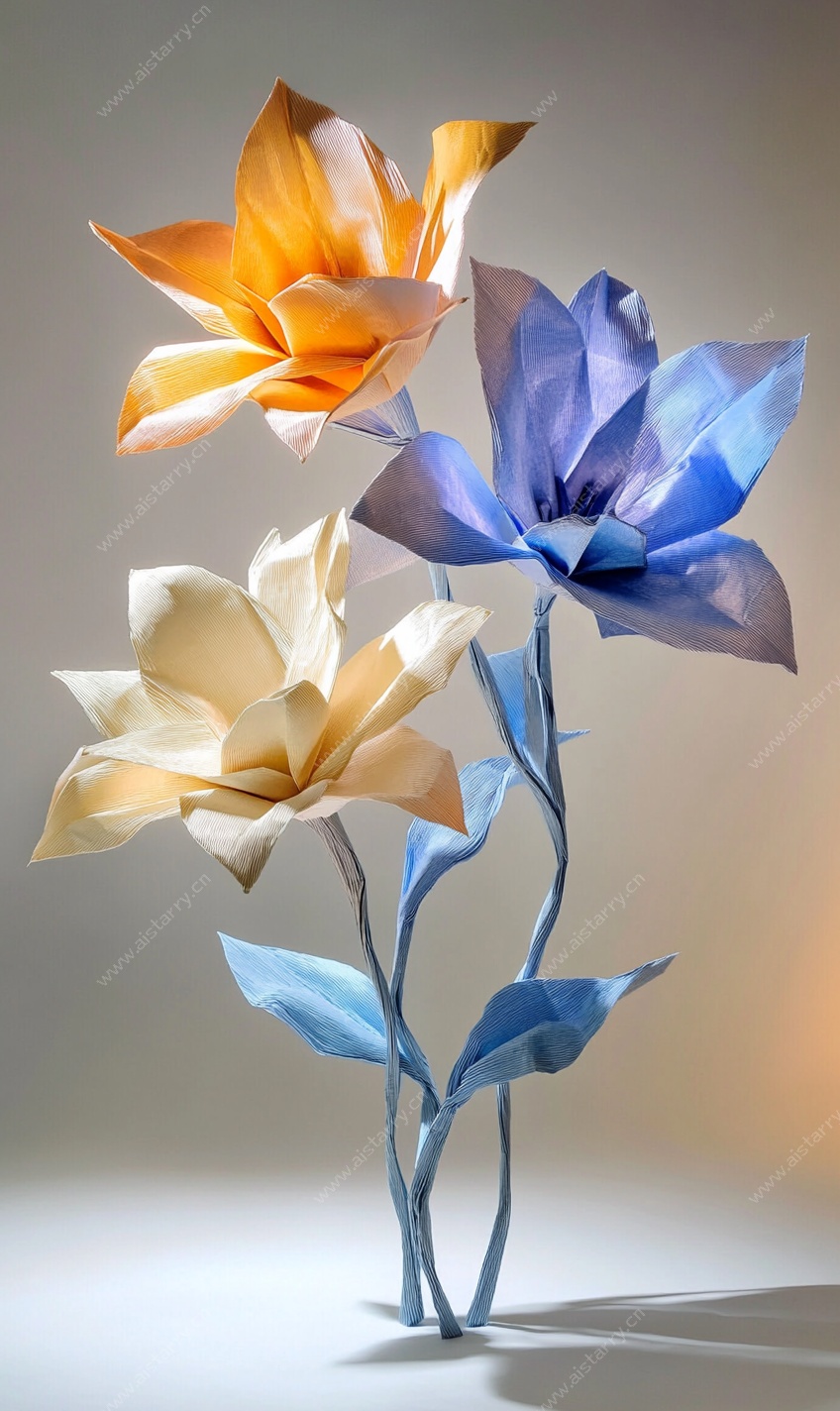 三色折纸花卉艺术作品