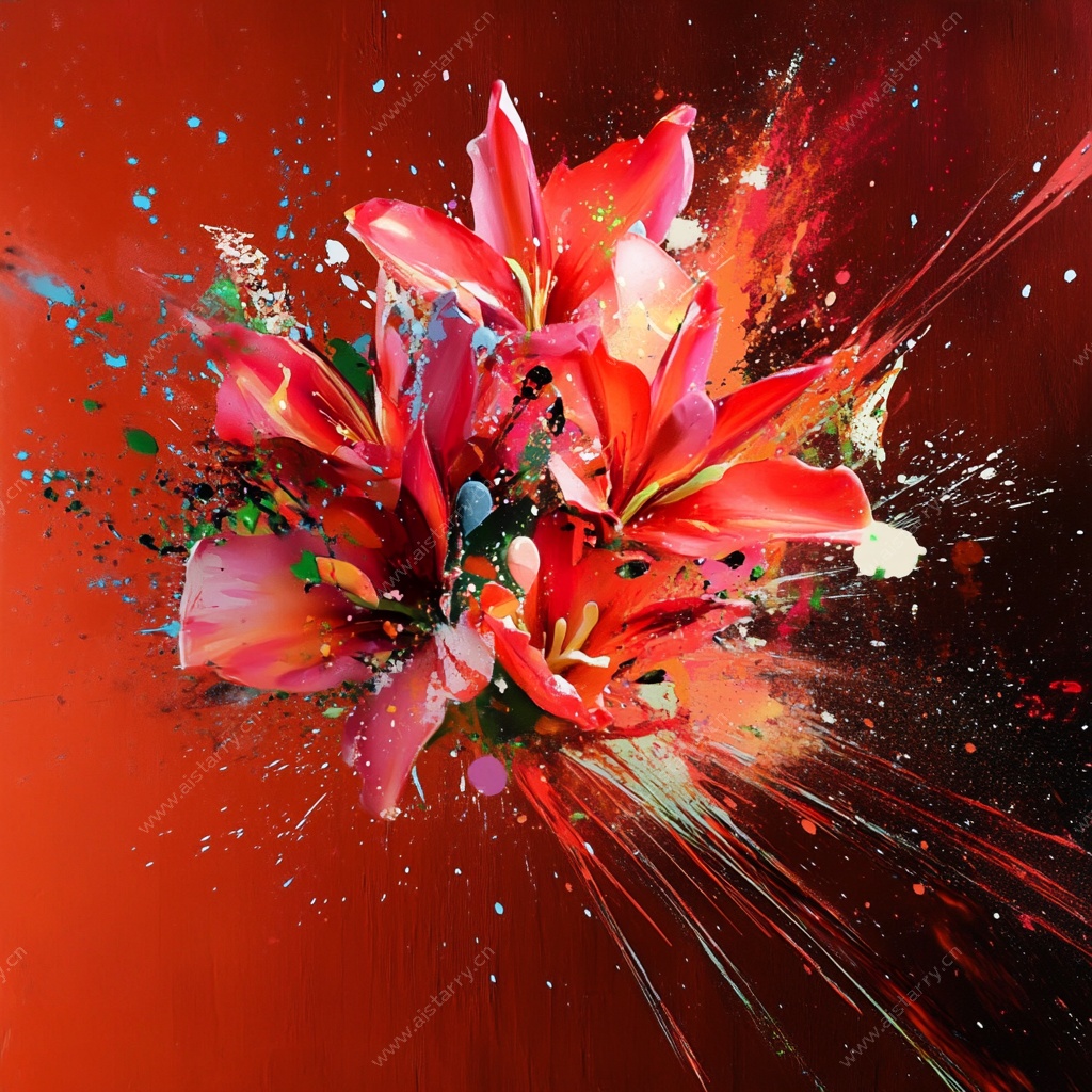 红色花朵爆炸式艺术画面