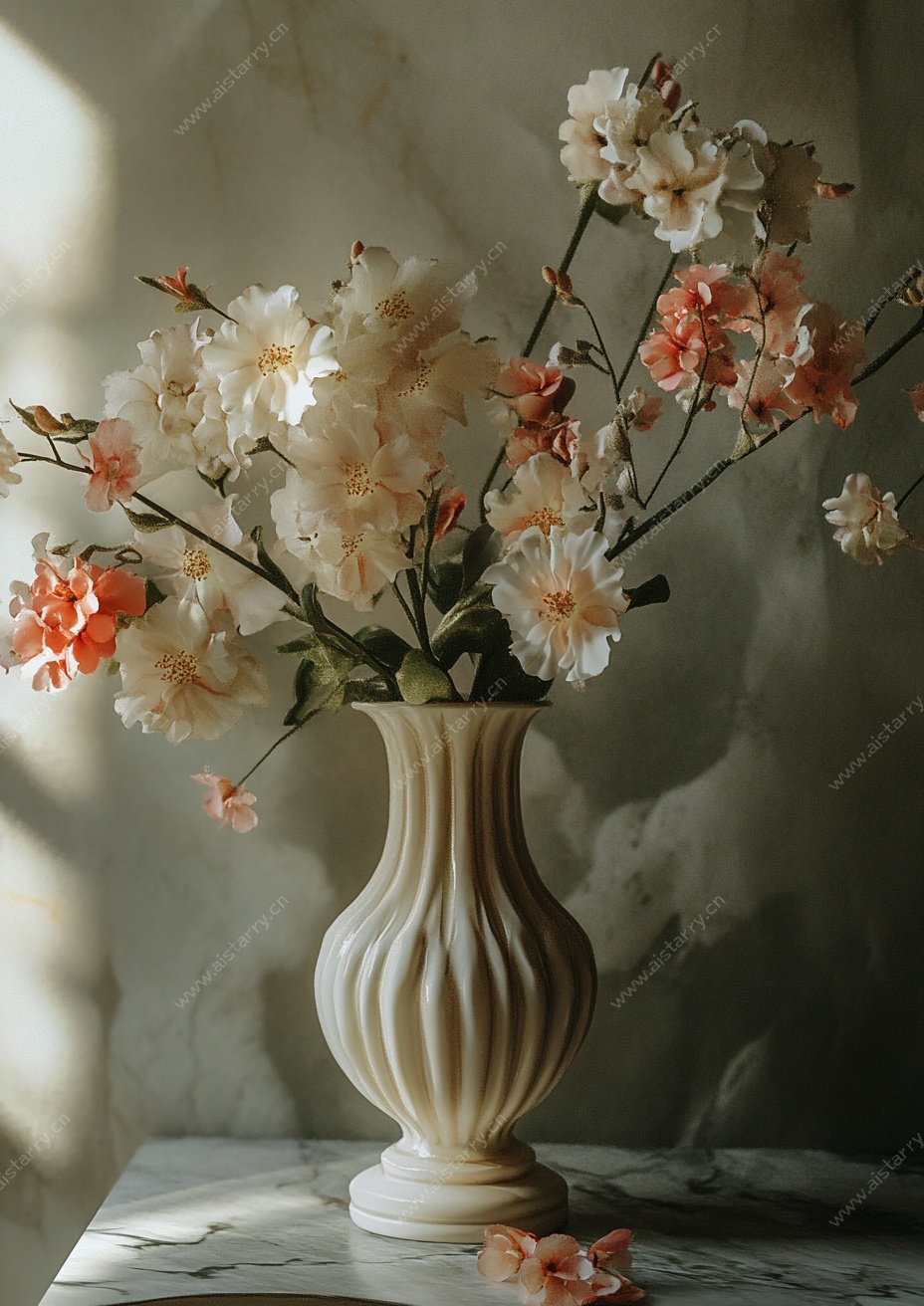 复古花瓶中的柔美花卉