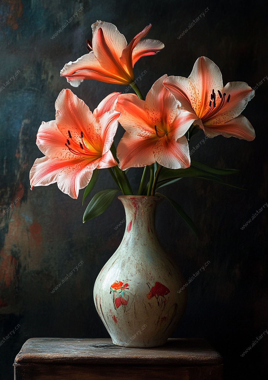 花瓶中的粉色百合花