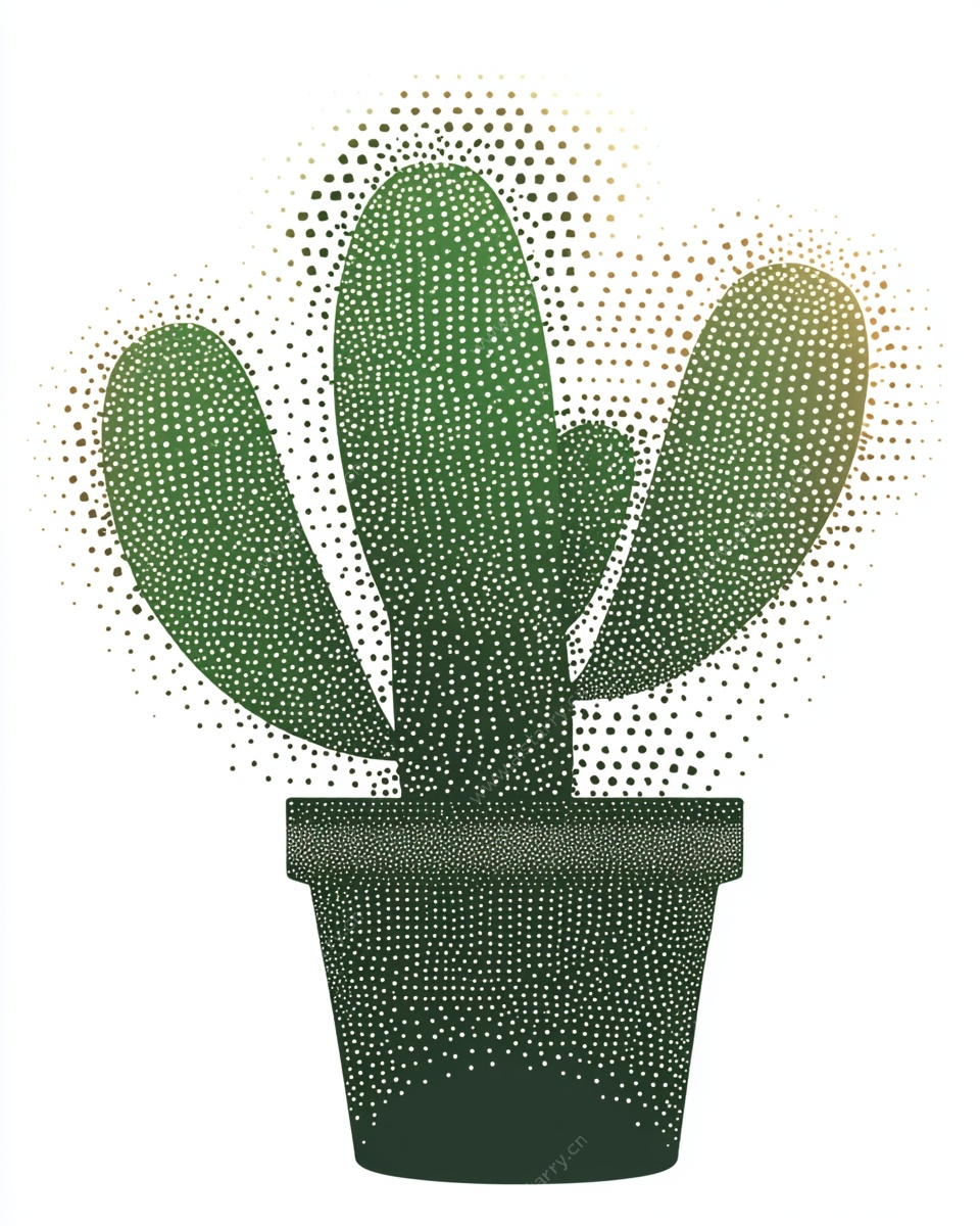 点状风格仙人掌盆栽插画
