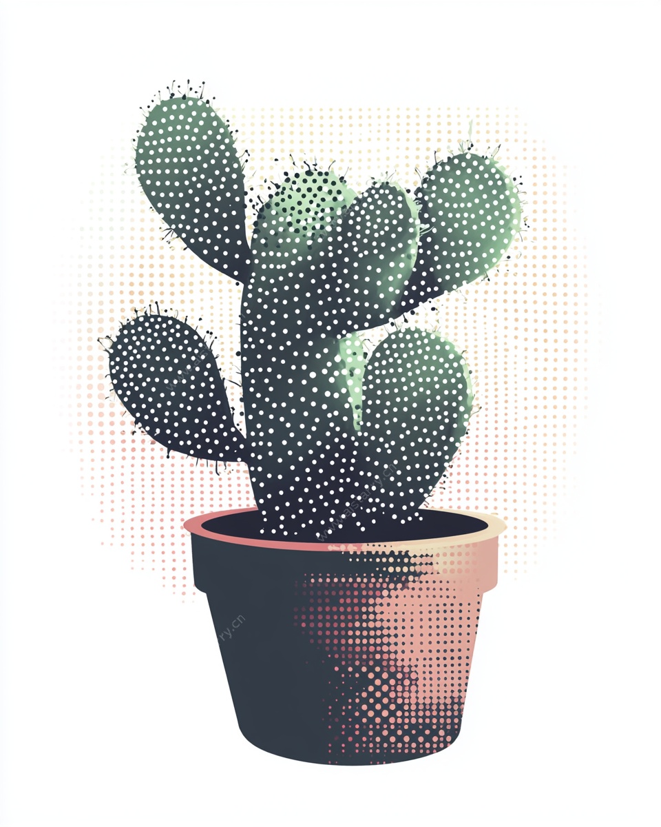 波点风仙人掌盆栽插画