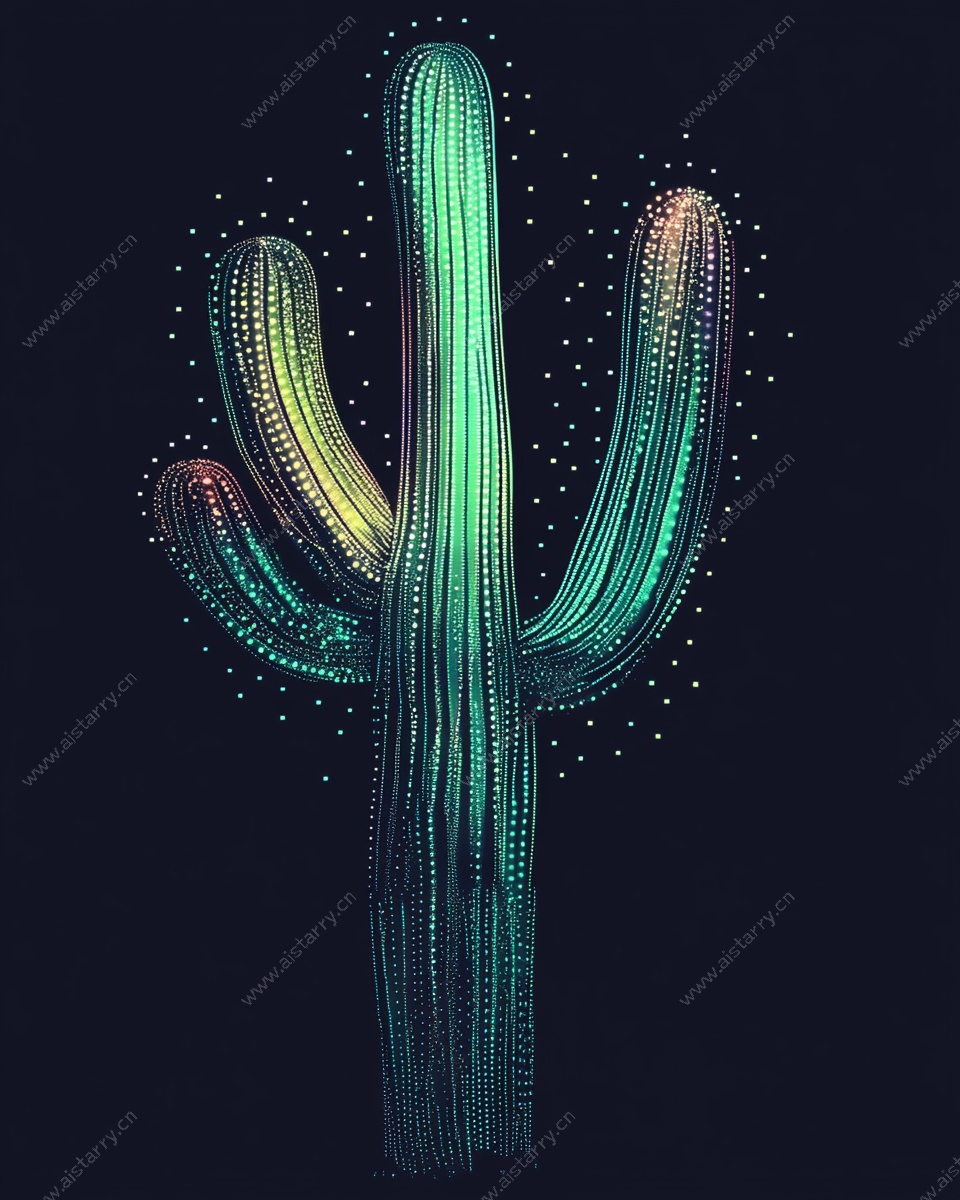 霓虹风仙人掌插画