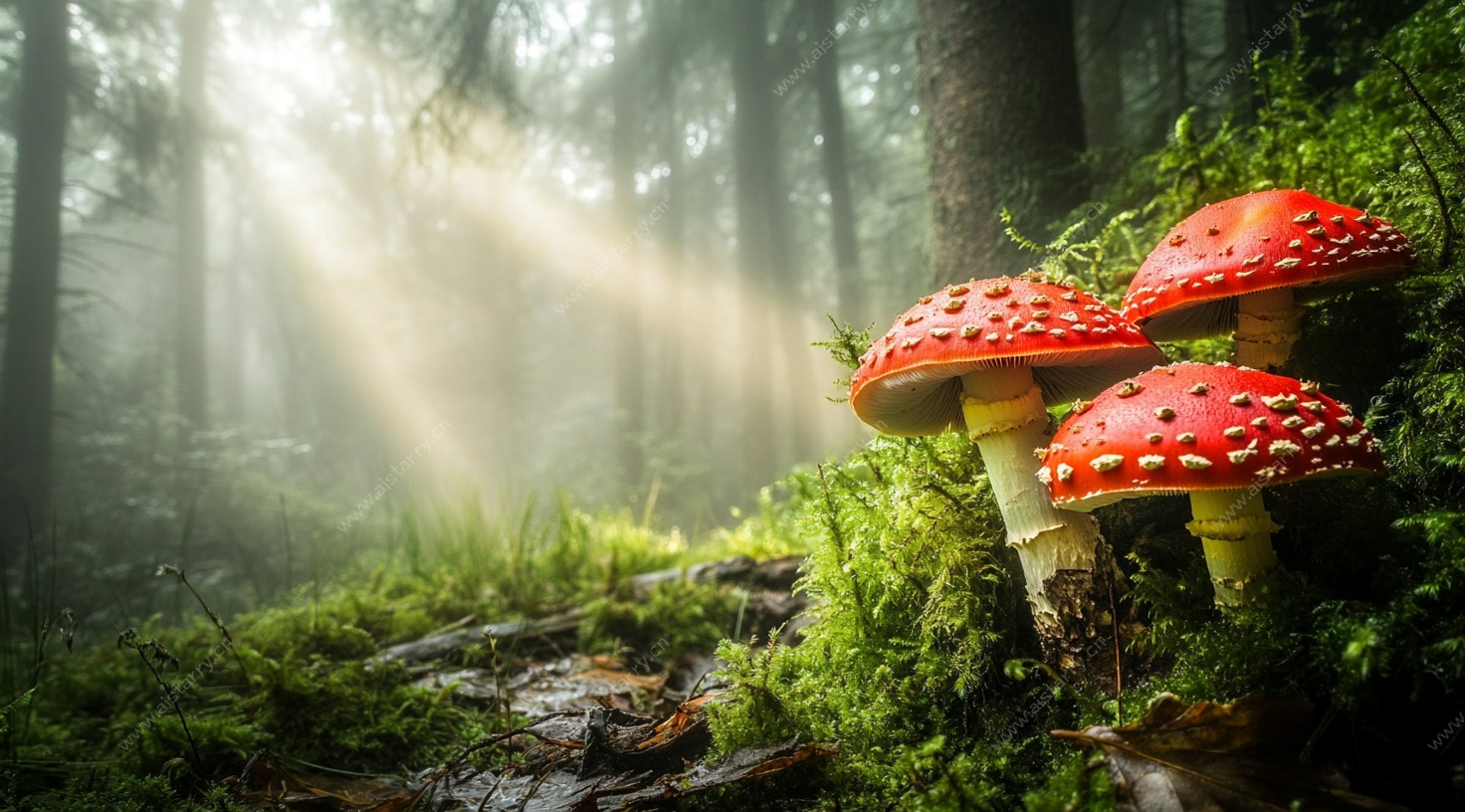 梦幻森林中的红蘑菇