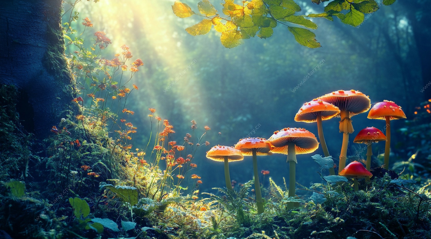 梦幻森林中的艳丽蘑菇