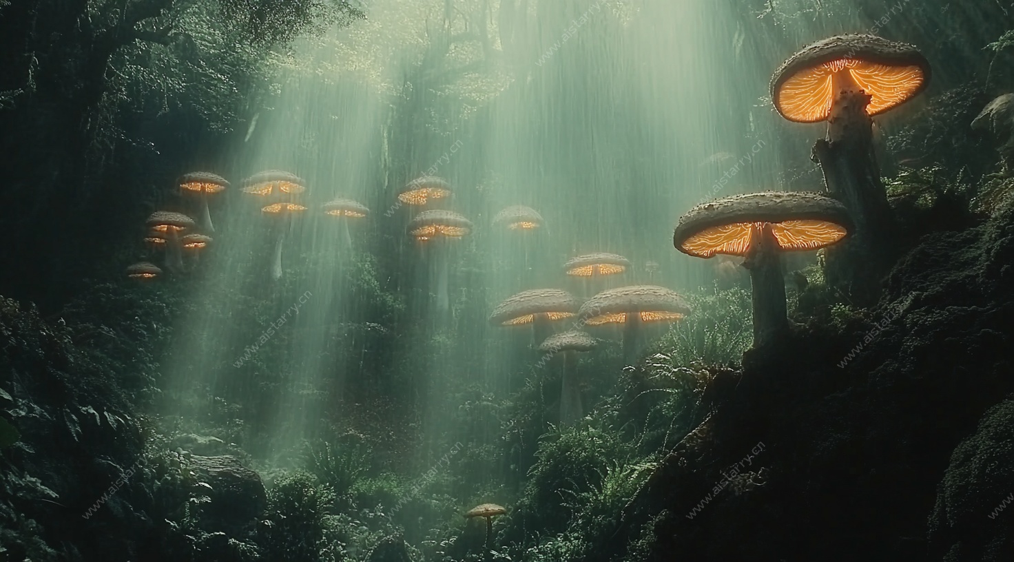 梦幻森林发光蘑菇景象