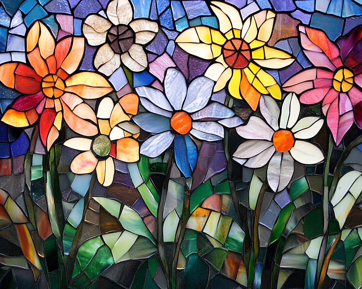 彩色玻璃花卉艺术图案