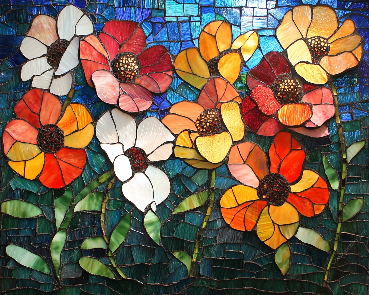 彩色玻璃风花朵艺术画作