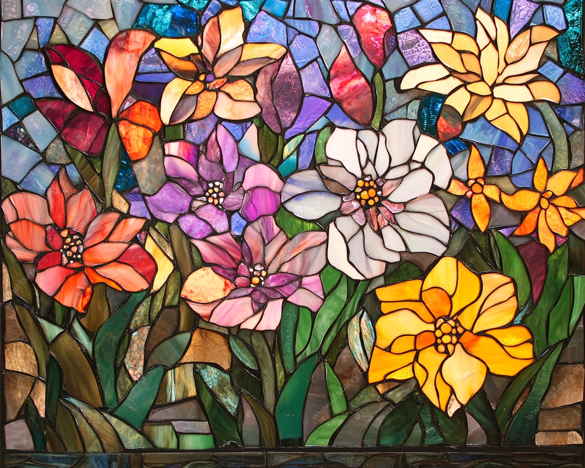 彩色玻璃花卉艺术图案