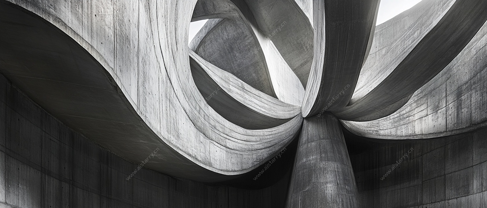 未来感混凝土建筑内部景观