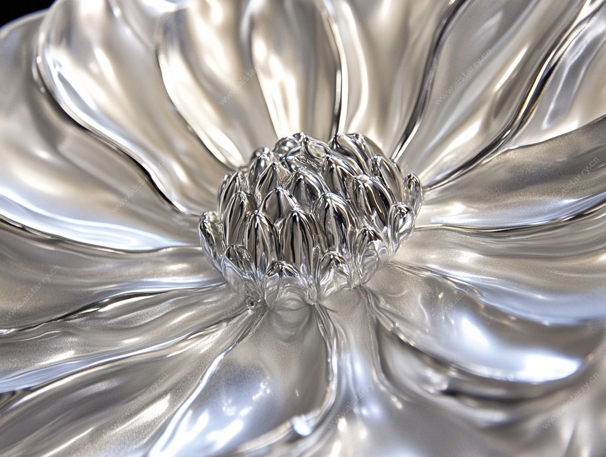 银色金属质感花朵特写