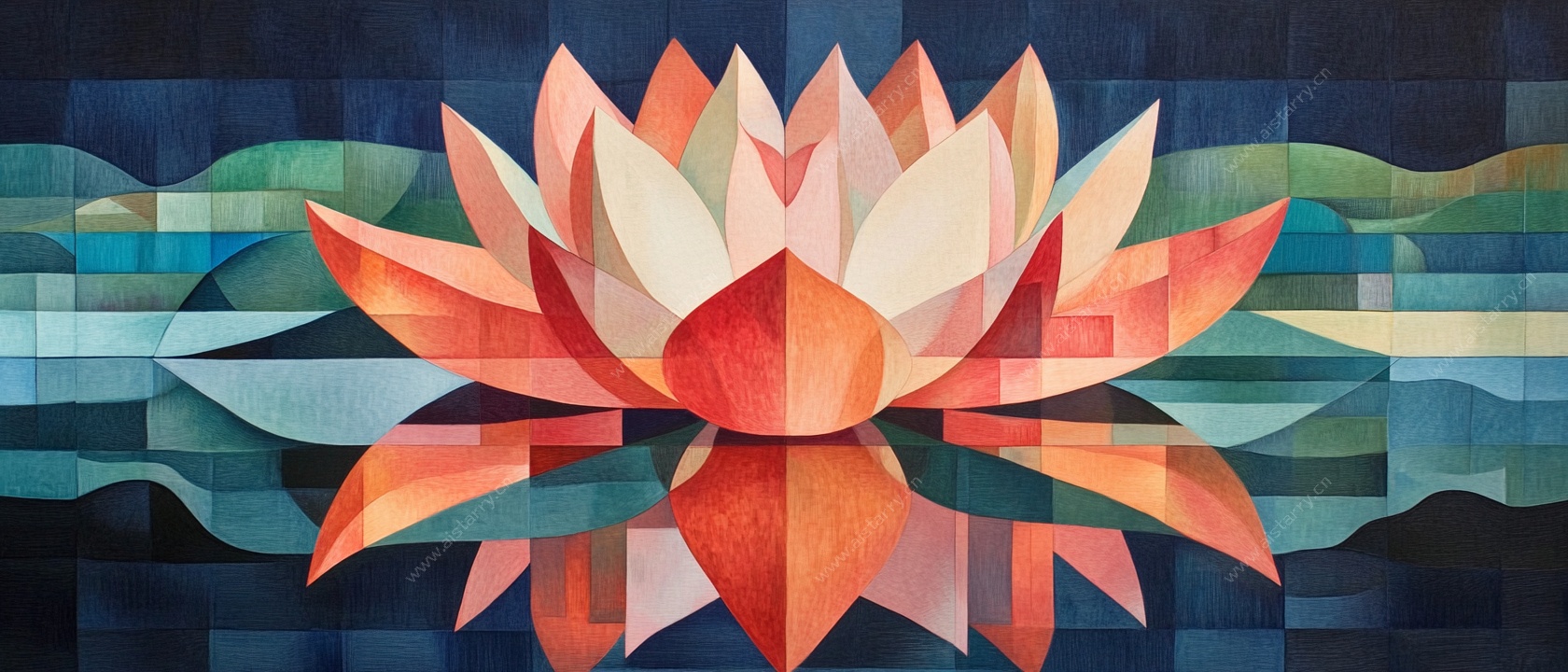 几何风格绽放的水中莲花