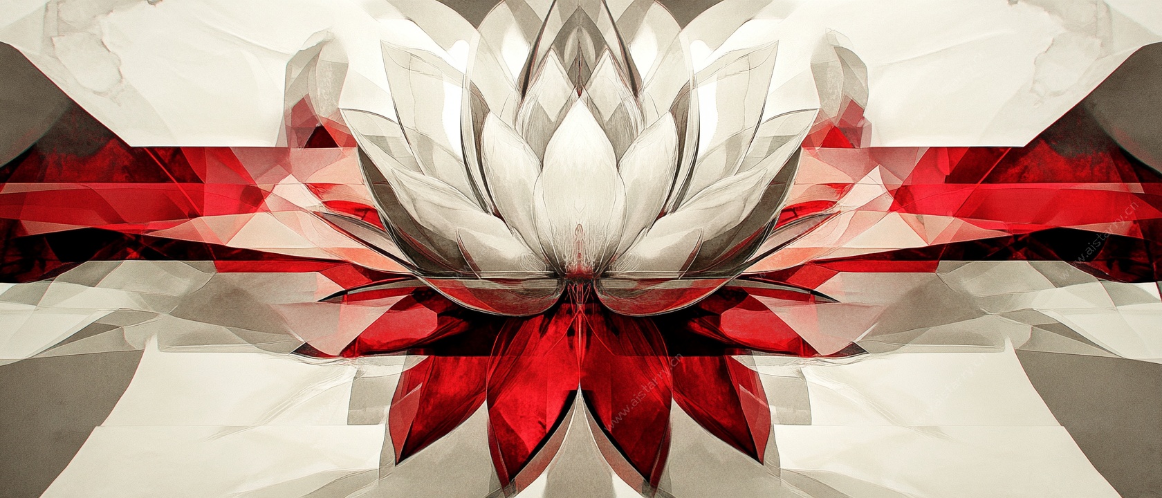 红白几何莲花抽象艺术图