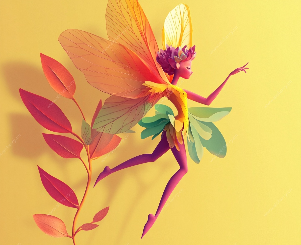 梦幻彩色花仙子插画