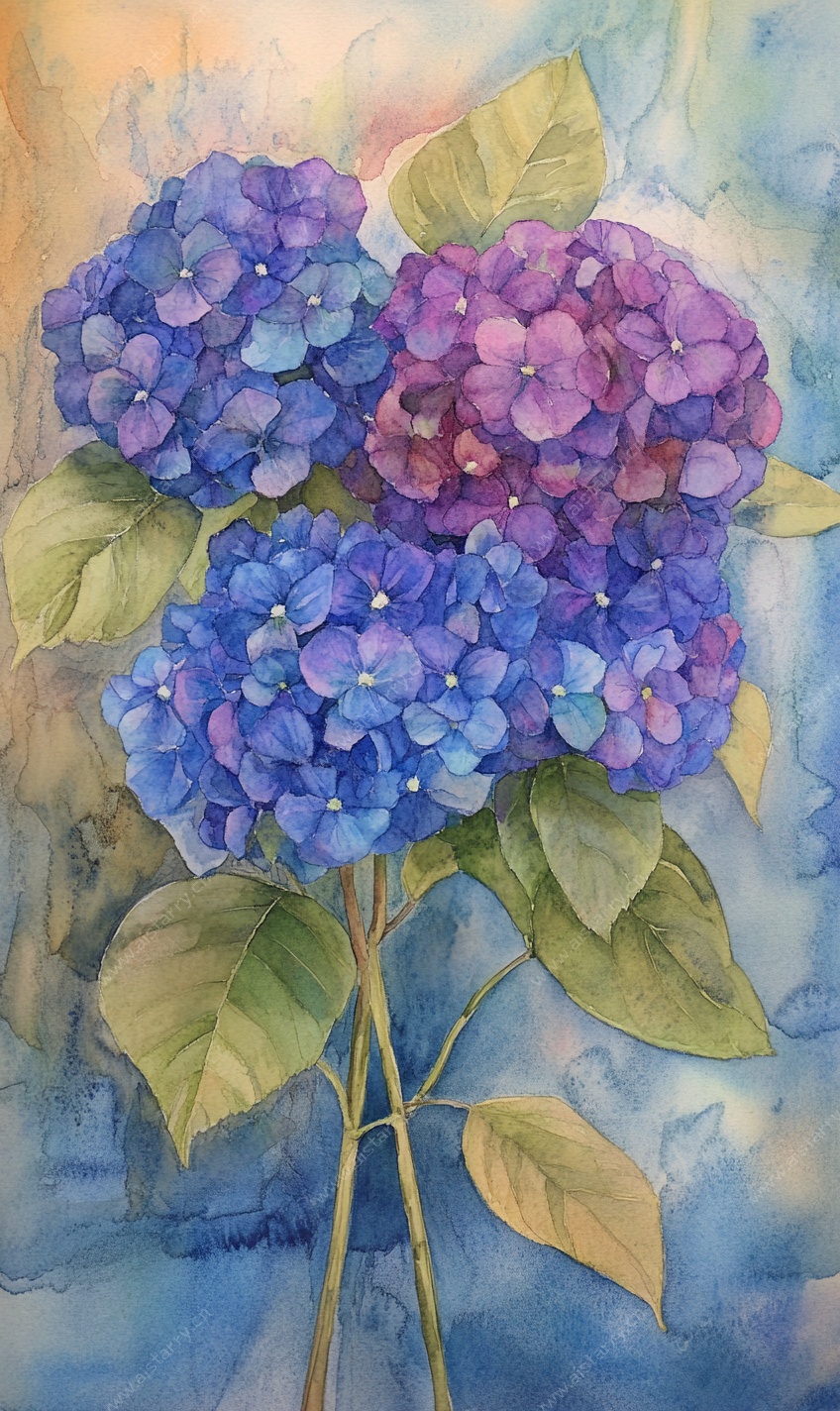 水彩绣球花插画