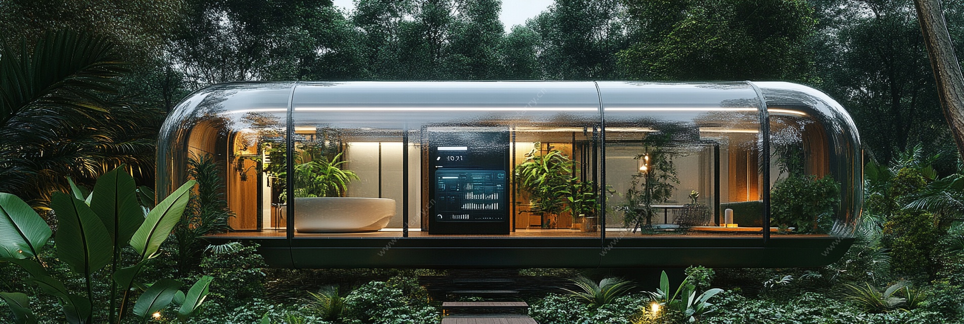 森林中的透明现代创意小屋