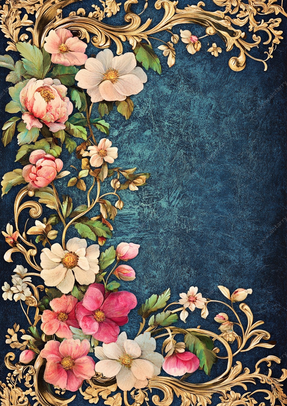 复古花卉金边装饰图案