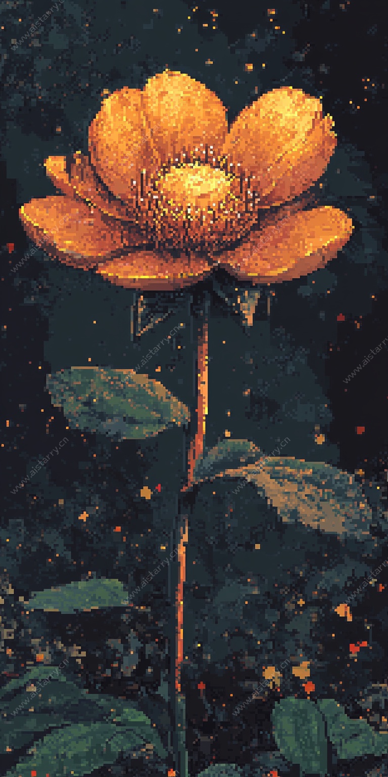 复古像素风单朵花卉图像