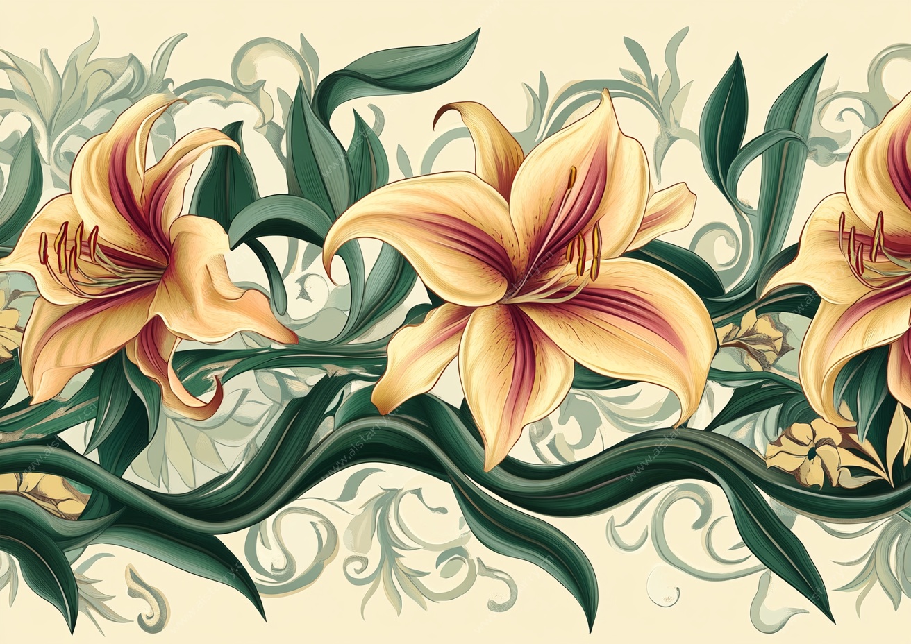 复古风格百合花装饰图案