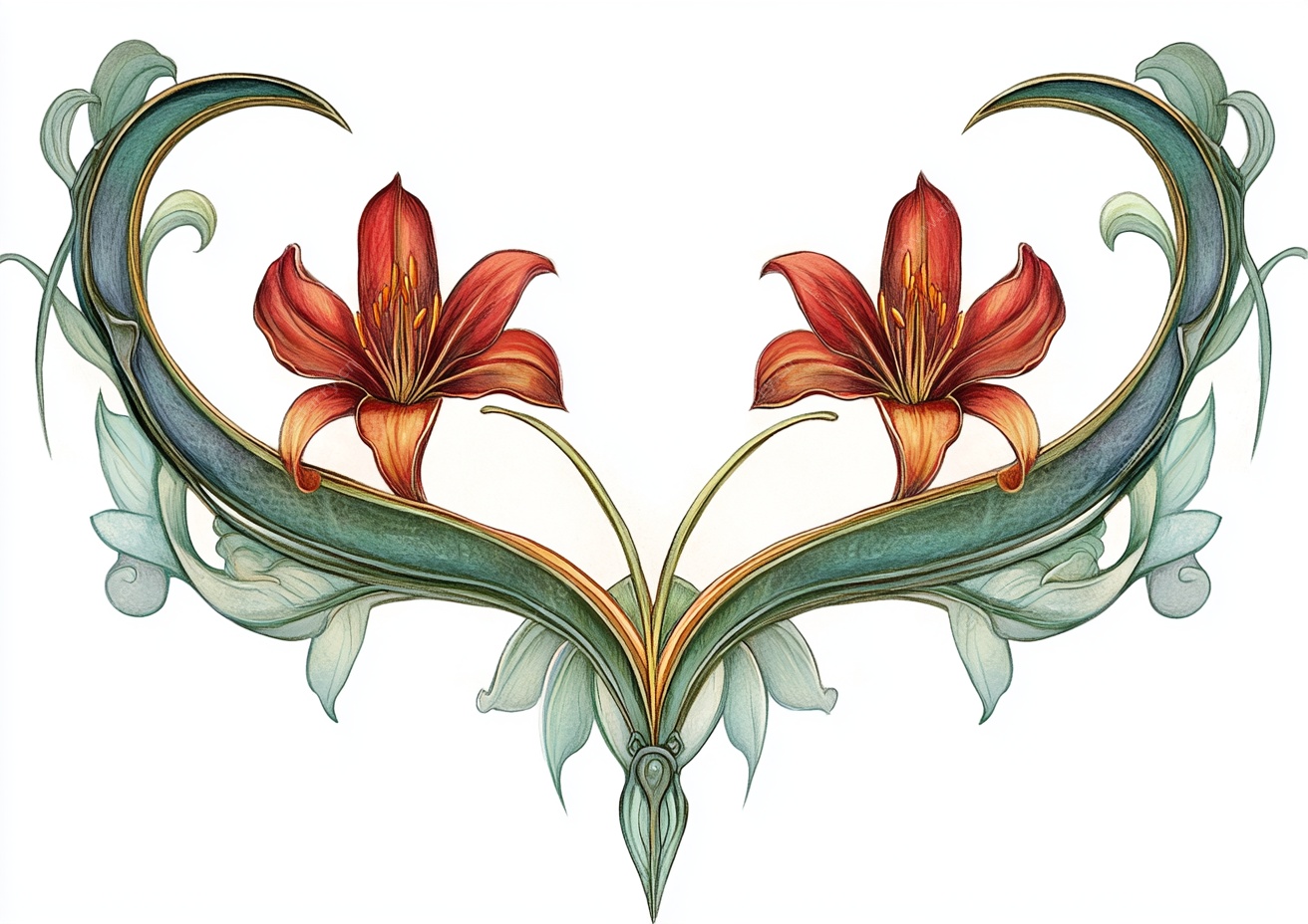 心形双花花卉装饰图案